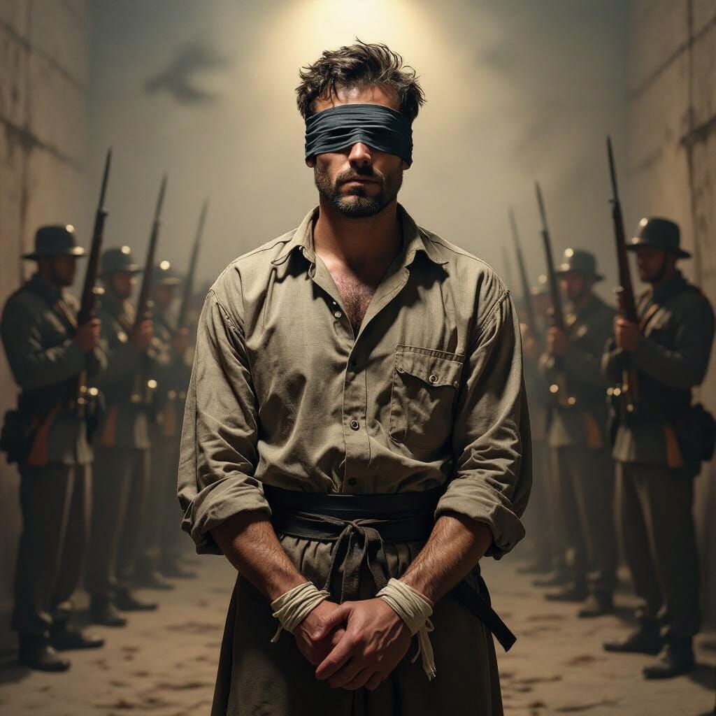 Man Faces Firing Squad in Dramatic Caravaggio Style