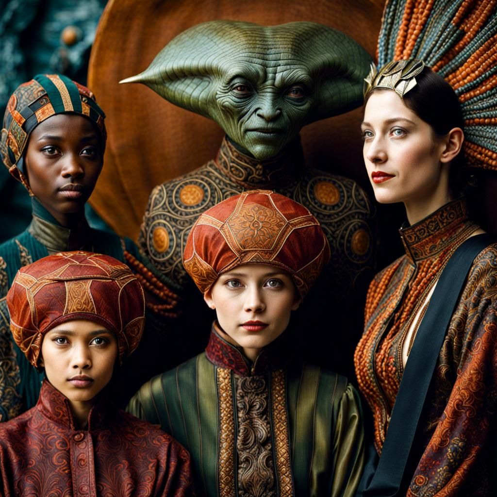 Surreal Alien Celebration in Restaurant Setting