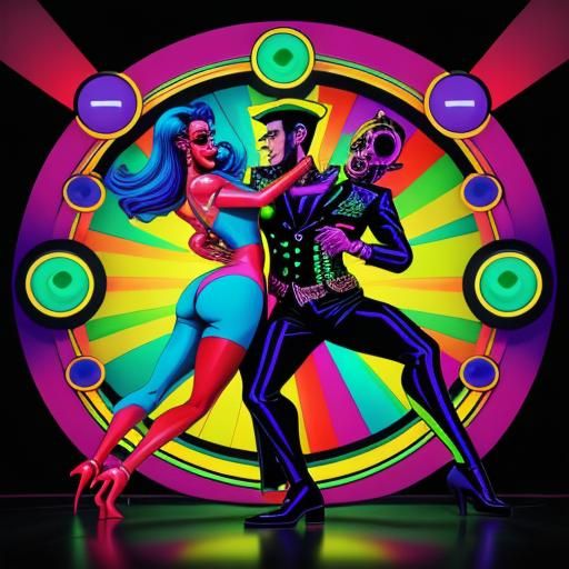 Psychedelic Pop Art Dance Scene in Neon Lights