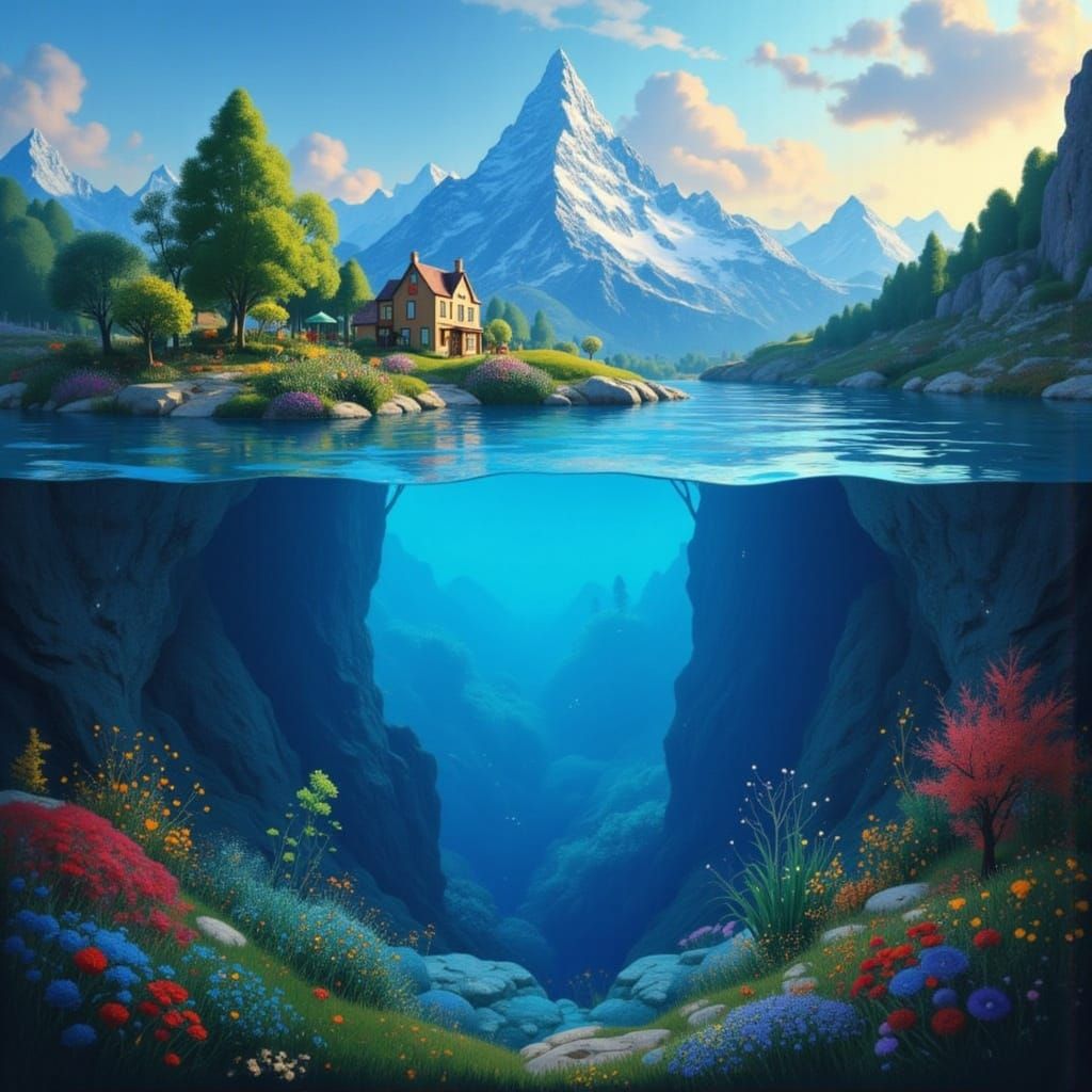 Underwater Mountainscape in Dreamy, Ethereal Style