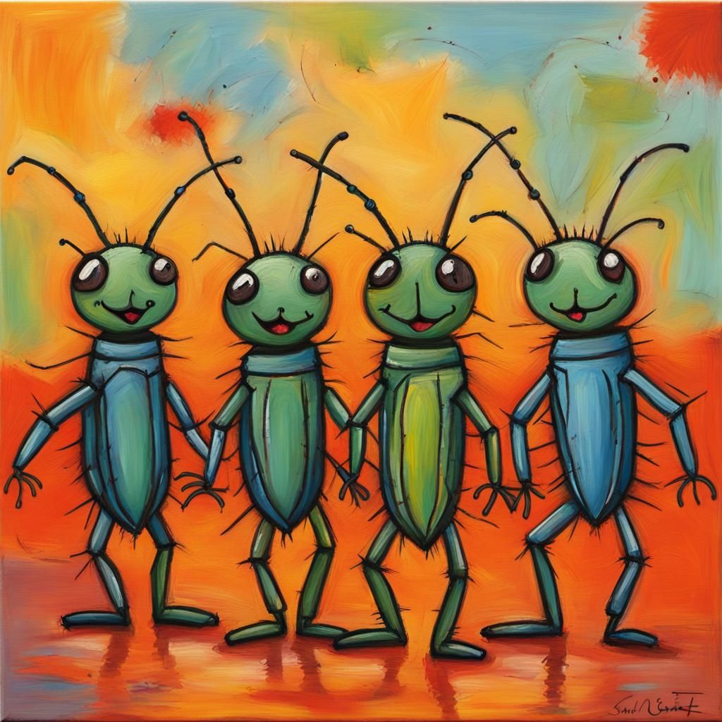 Chibi Crickets Line Dancing in Art Brut Style