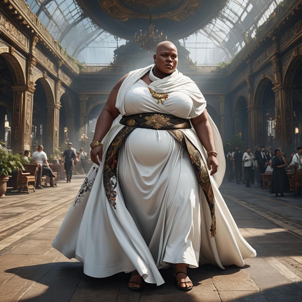 Elegant Plus-Size Model on Runway in Fantasy Art