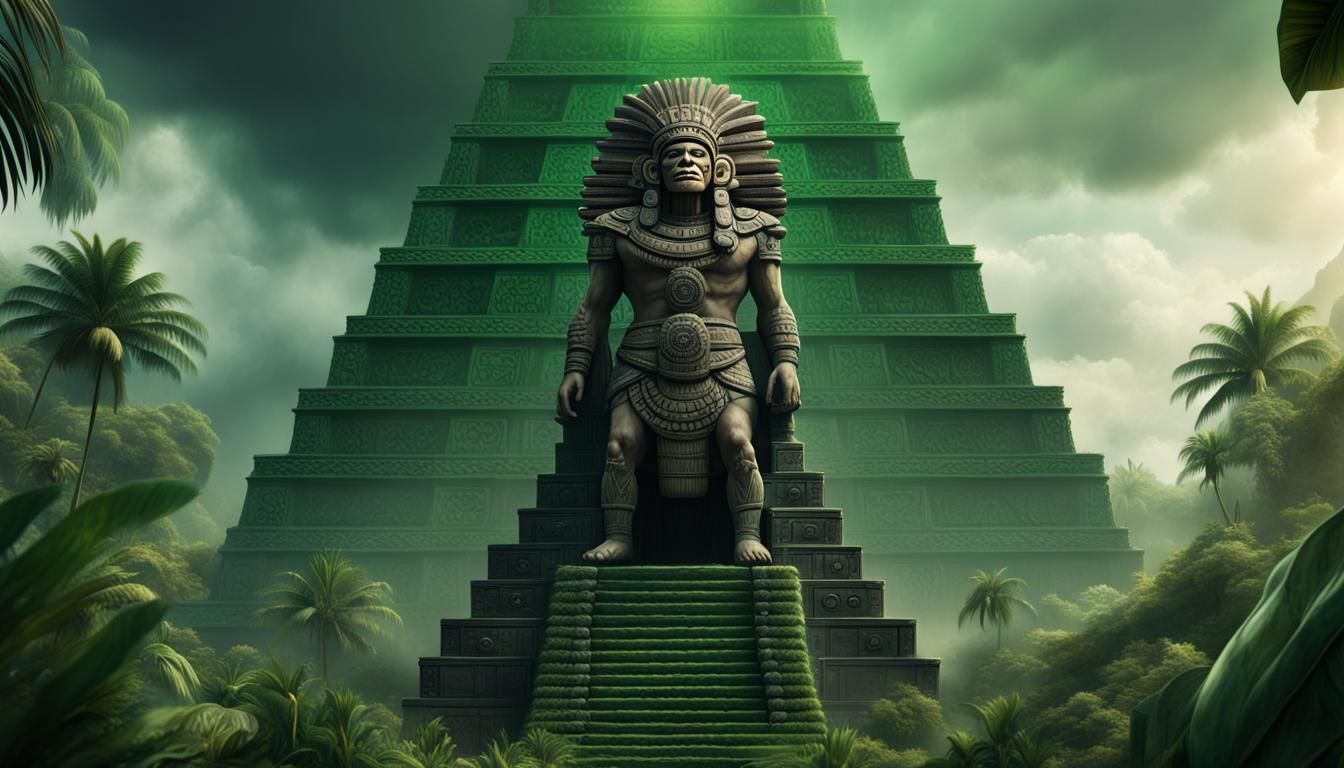 Colossal Aztec War God in Jungle Scene