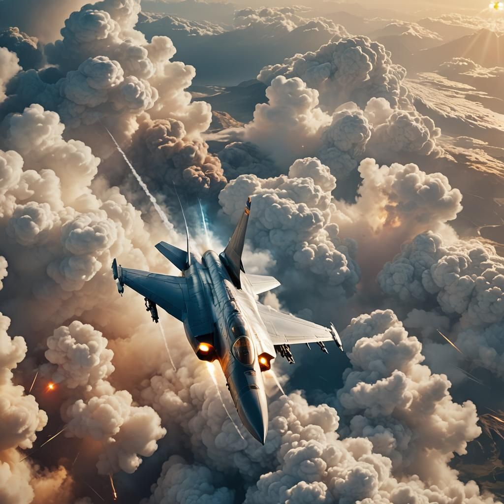 Cruise Missile Soaring Through Clouds: Digital Art