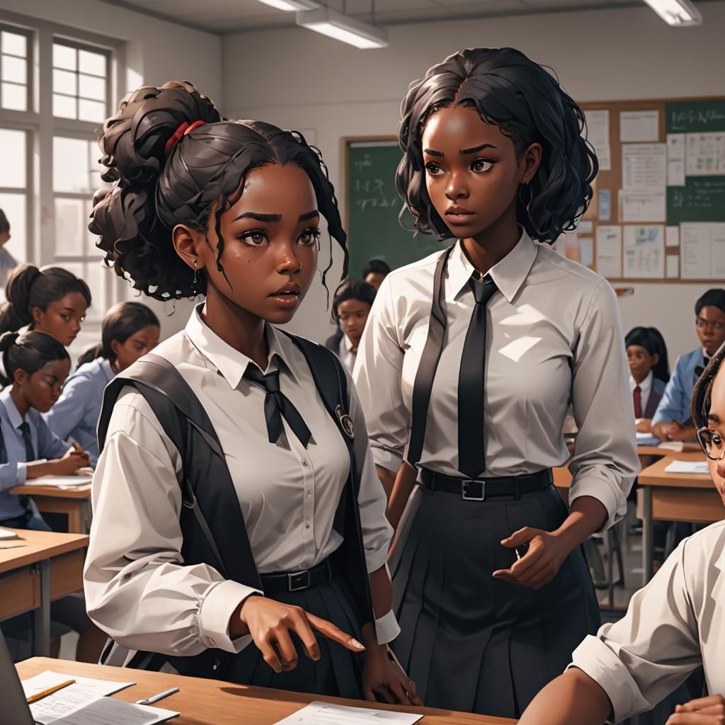Classroom Argument: Black Girl and Teacher in Anime Style