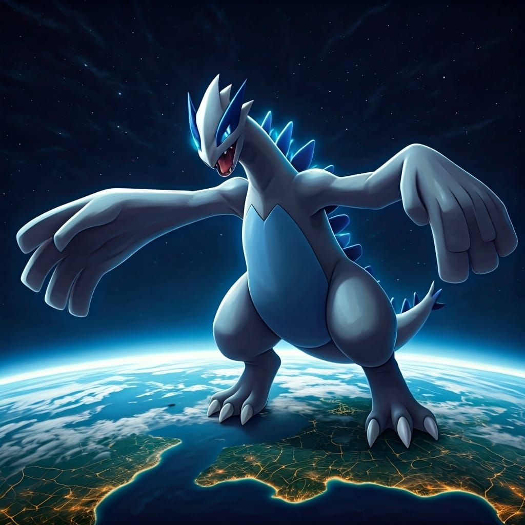 Colossal Lugia Kaiju Rampage in Mecha Style