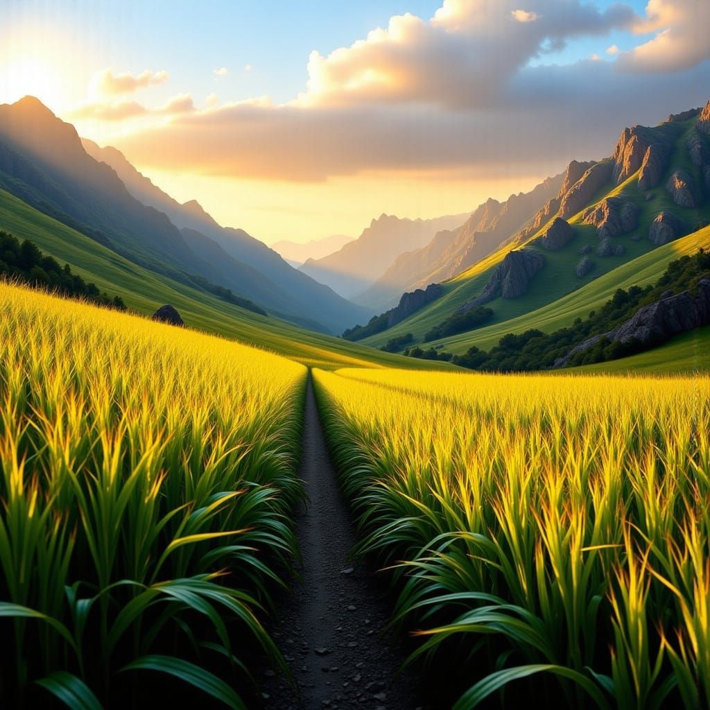 Serene Valley Landscape with Majestic Mountains