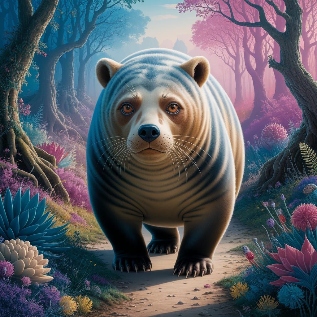 Dreamlike Forest Encounter with a Chimeric Bear Seal