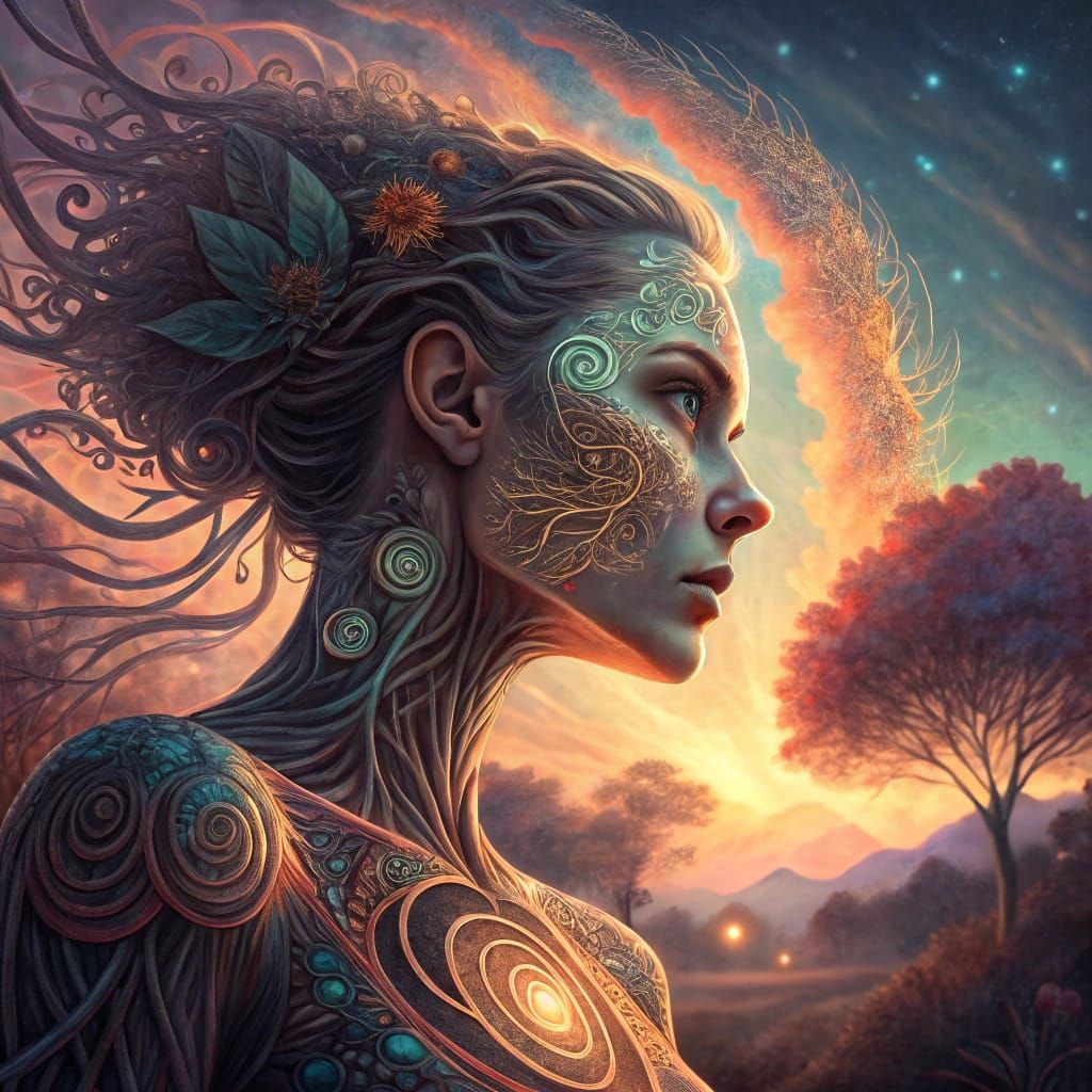 Surreal Fractal Goddess in Dreamlike World