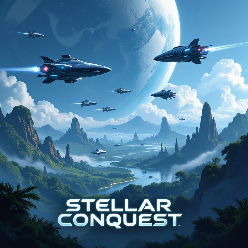 Futuristic Spacecraft Fleet Over Alien Planet