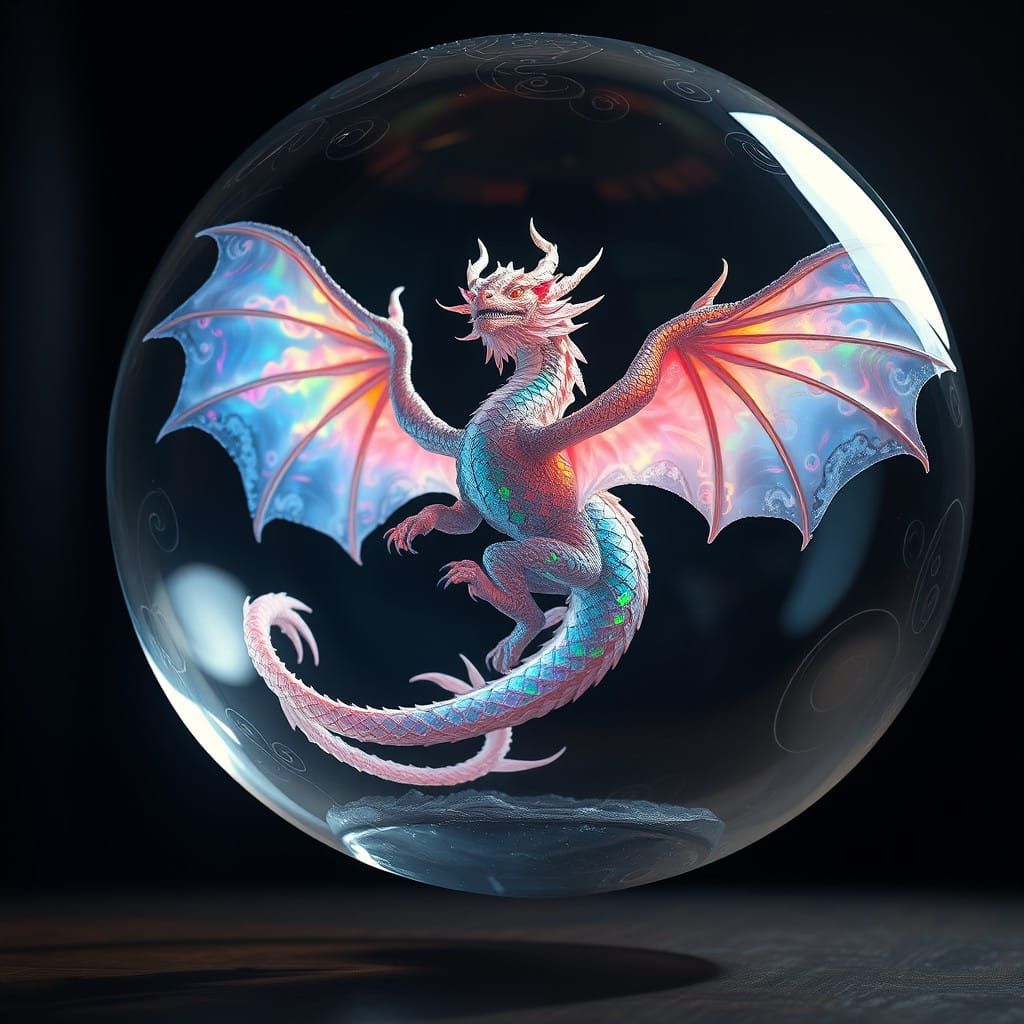 Crystal Clear Glass Orb with Majestic Dragon in Mid-Air