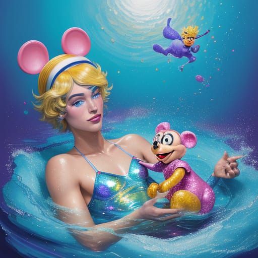 Blonde Nun Basks with Kobold in Whirlpool of Glittering Deli...