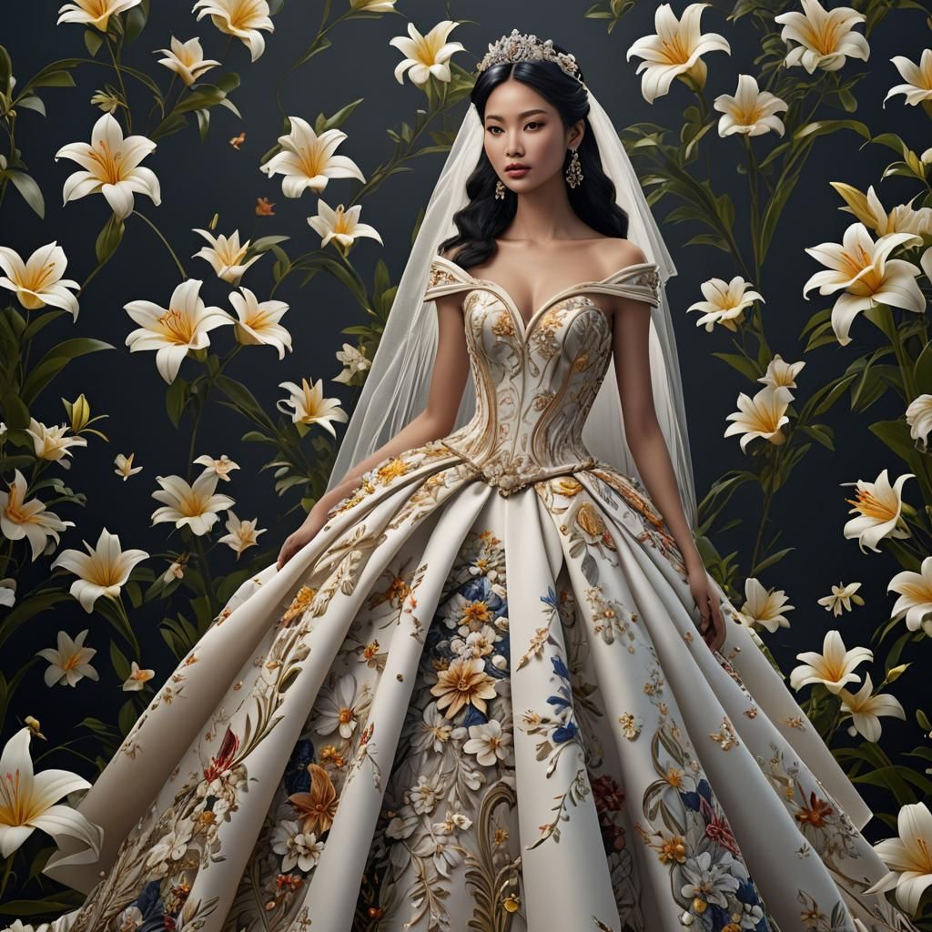 Princess Wedding Dress with Lilies and Peruvian Design