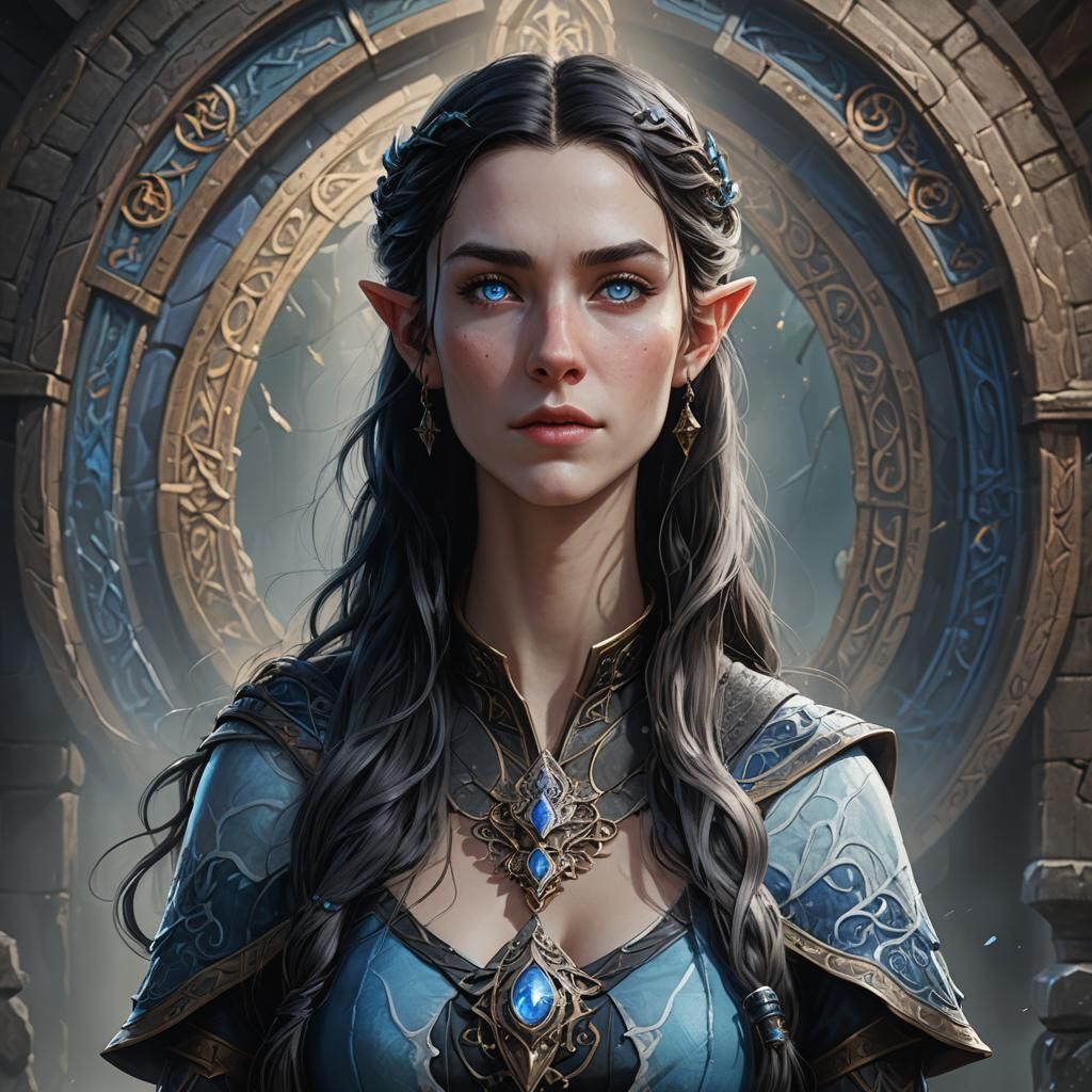 D&D Half-Elf Cleric Portrait in Detailed Fantasy Art