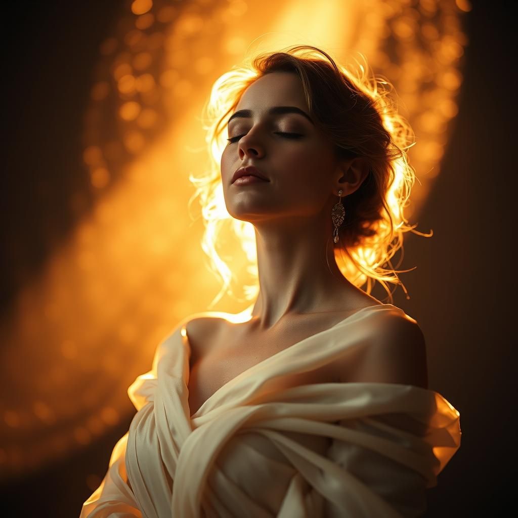 Radiant Woman Basking in Warmth and Love