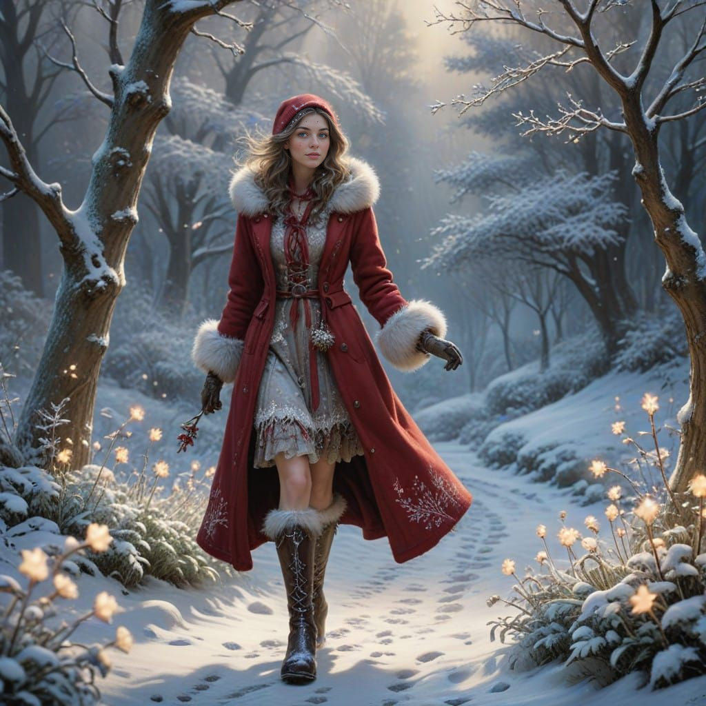 Enchanted Winter Scene in Whimsical Style