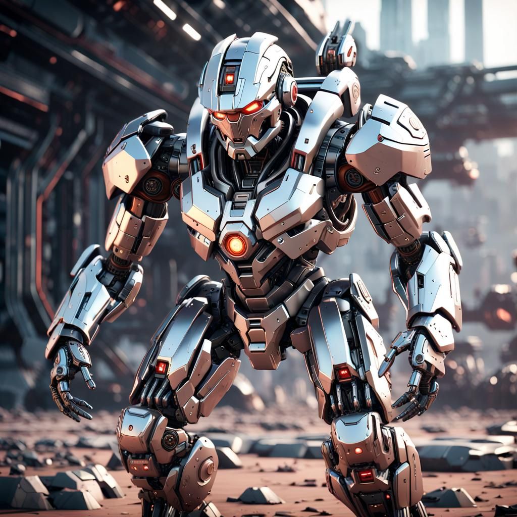 Futuristic Cyborg Soldier in Polished Metal