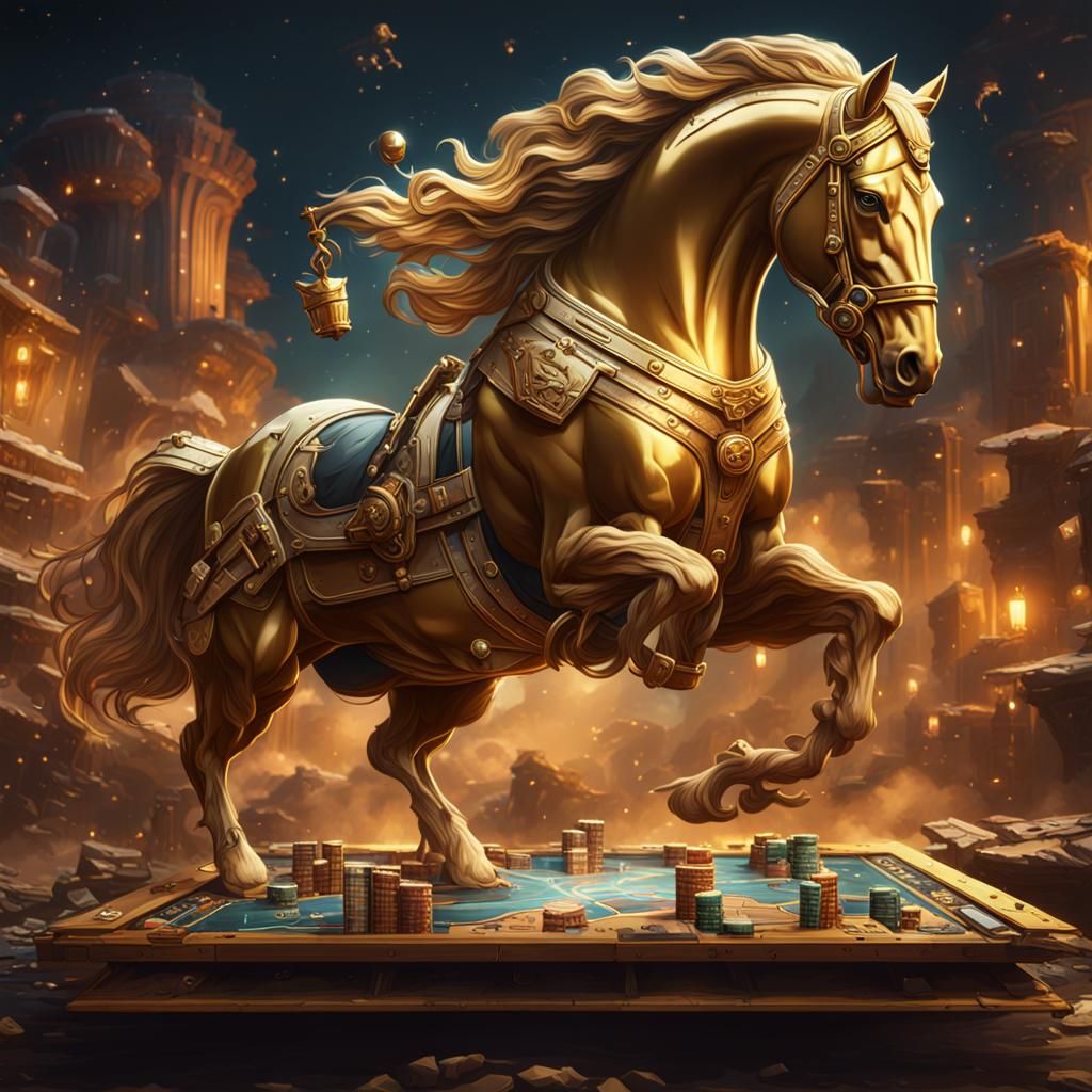 Golden Comic Mustang Horse Playing Board Game