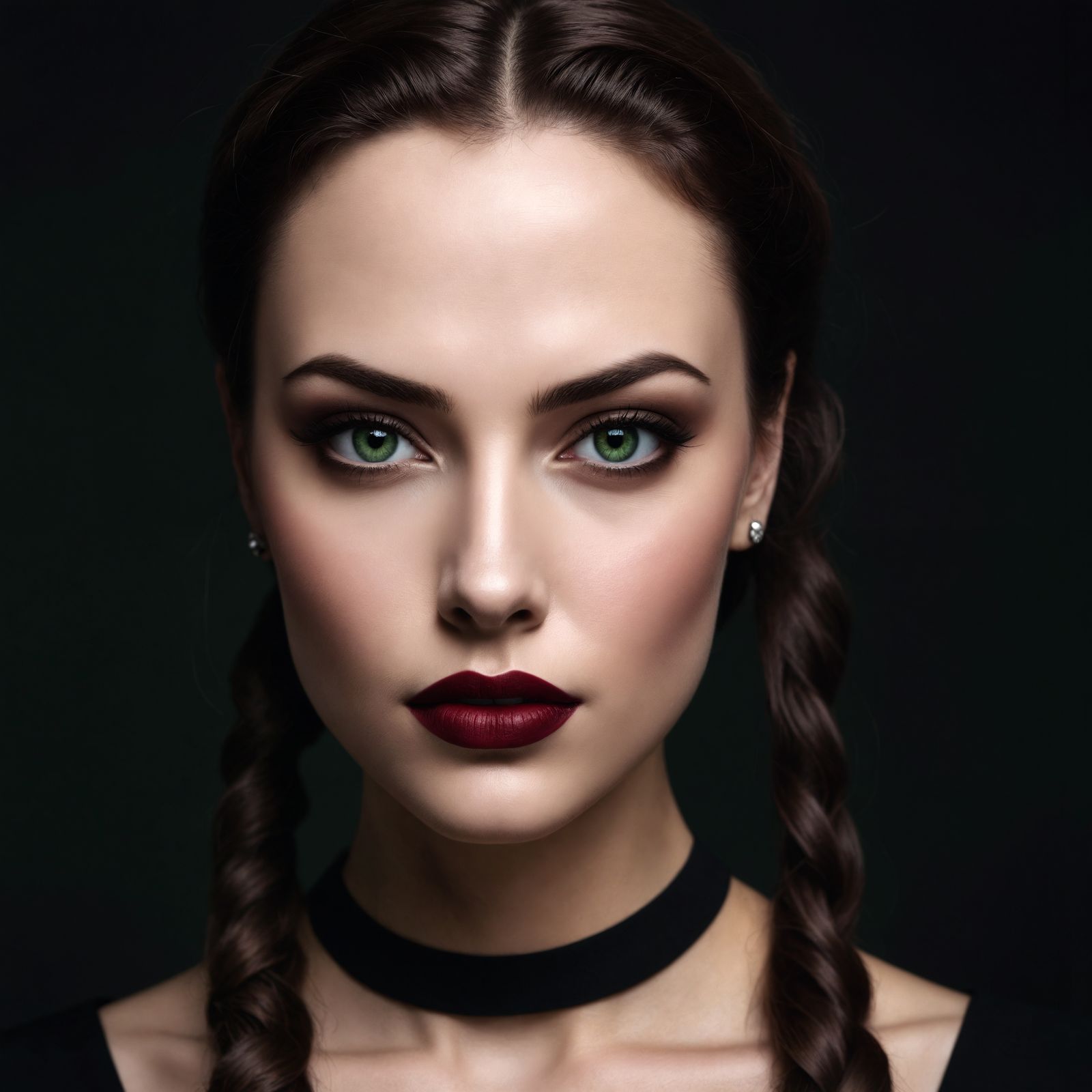 Dramatic Portrait of a Woman with Braided Hair