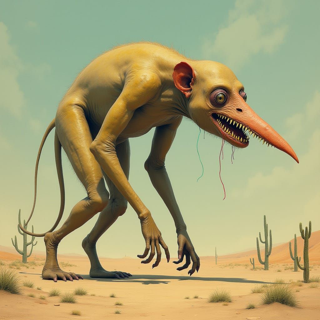 Proboscis Monkey Megalodon Hybrid in Biomechanical Desert