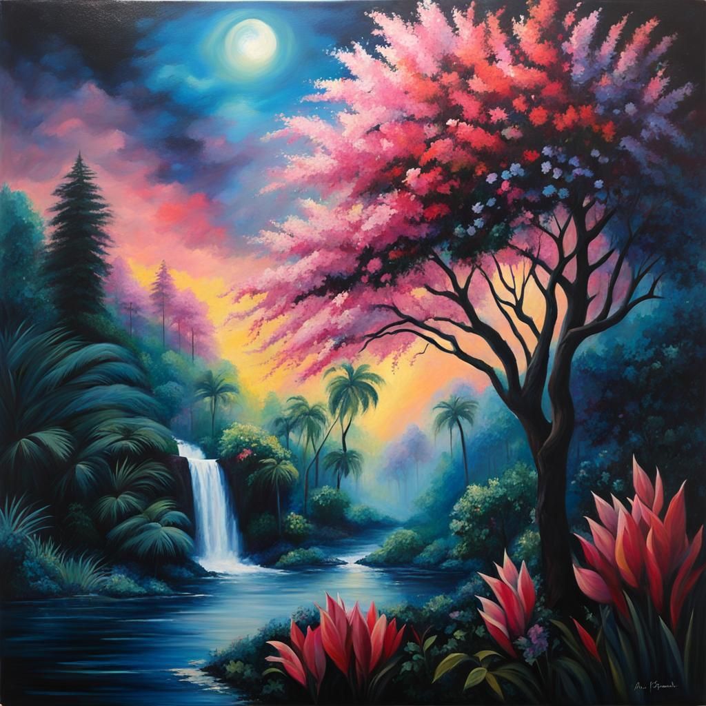 Garden of Eden in Oil and Acrylic Style