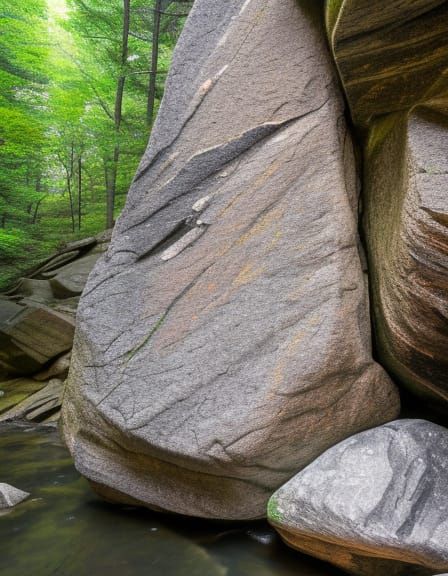 Hiker on Metamorphic Rock Face with Water