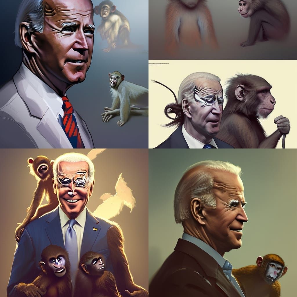 Hyperdetailed Portrait of Joe Biden with Monkeys