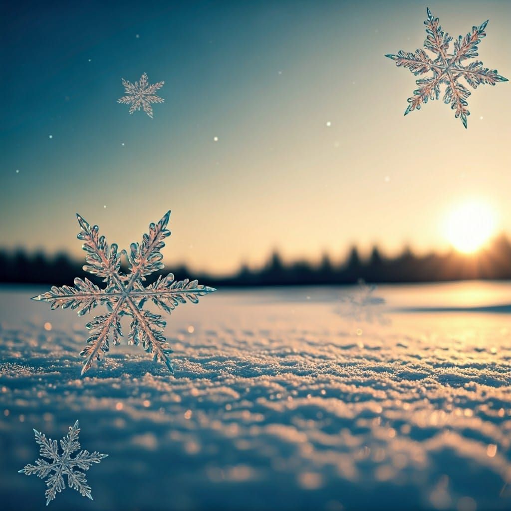 Iridescent Snowflakes Dance in HDR Landscape