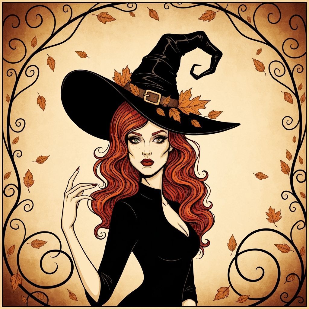 Whimsical Vintage Witch with Autumn Hat