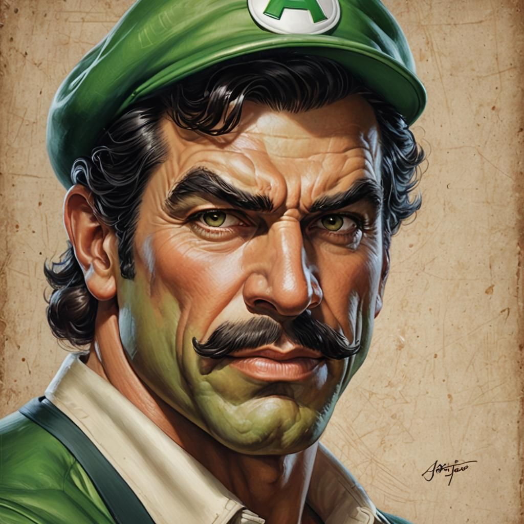 Luigi Cosplay Portrait in Hyperrealistic Pin-Up Style