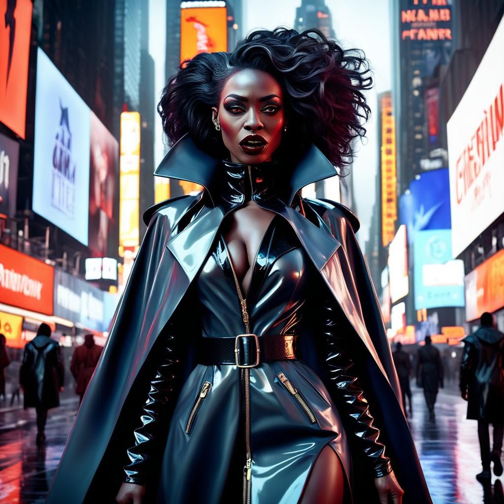 Afrofuturist Vampire in Times Square Alley