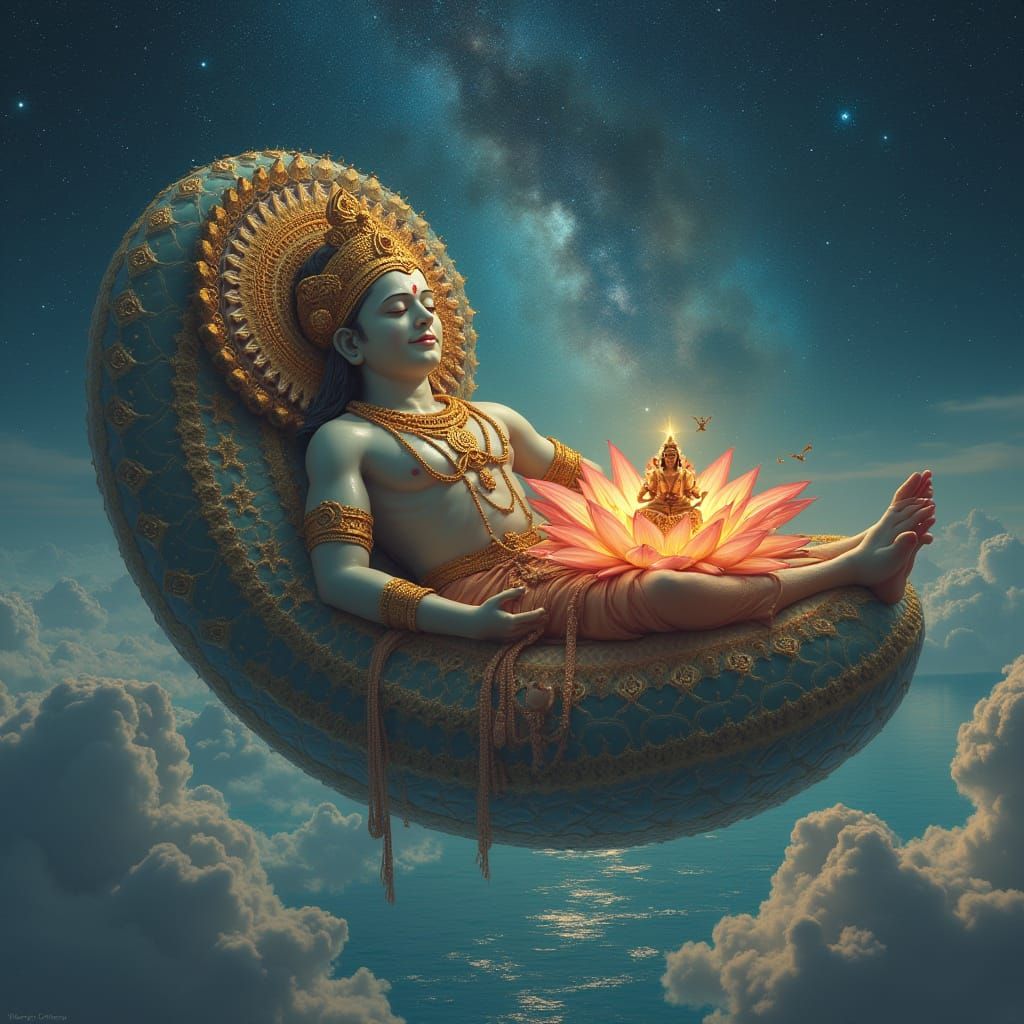 Lord Vishnu in Serene Cosmic Slumber