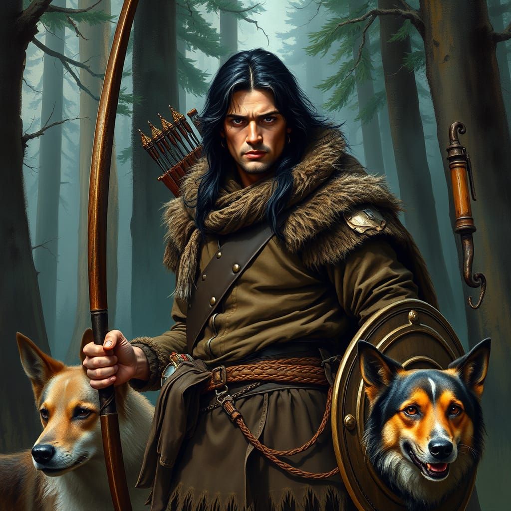 Wild Hunter Amidst the Earthy Forests in Naturalistic Fantas...