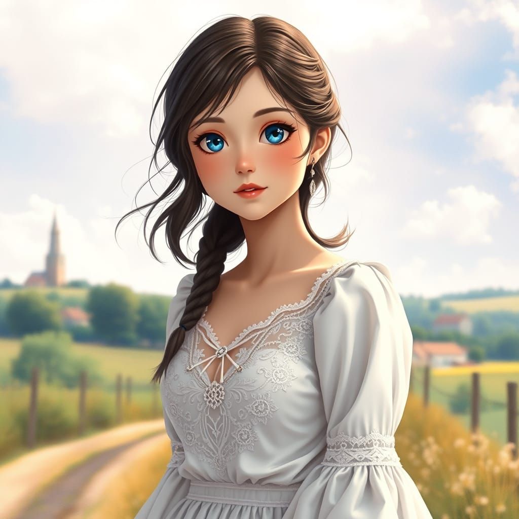French Countryside Beauty in Vibrant Anime Style
