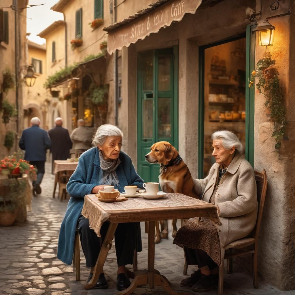 Cozy Cafe Scene in Italian Village: Hyper-Realistic Photo