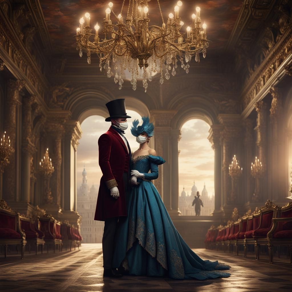 Elegant Couple at Venice Opera, Detailed Matte Painting