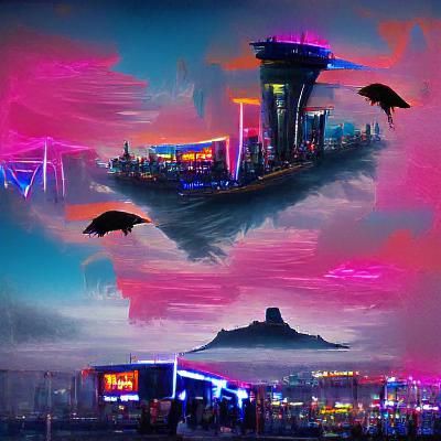 Cyberpunk Islands in the Sky, Neon Cityscape