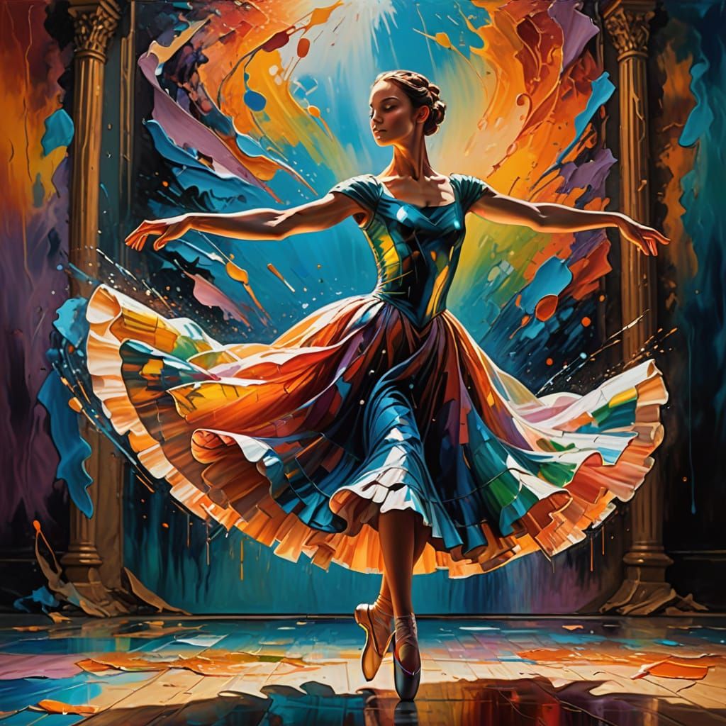 Michelangelo and Ballerina: Hyperrealistic Splash Art Dance