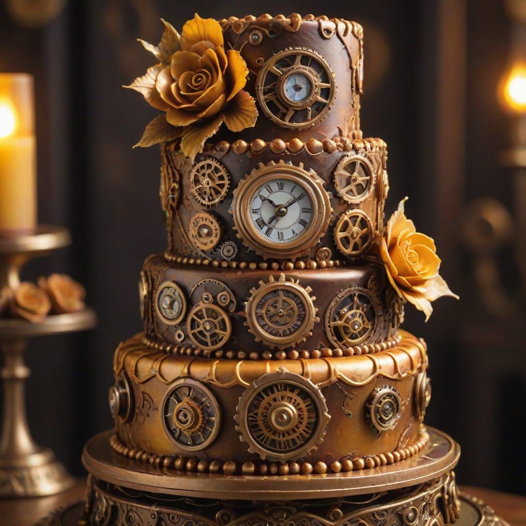 Steampunk Wedding Cake in Golden Light