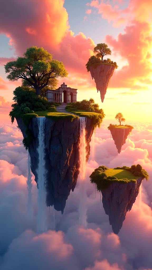 Floating Islands in the Sky: A 3D Rendered Fantasy