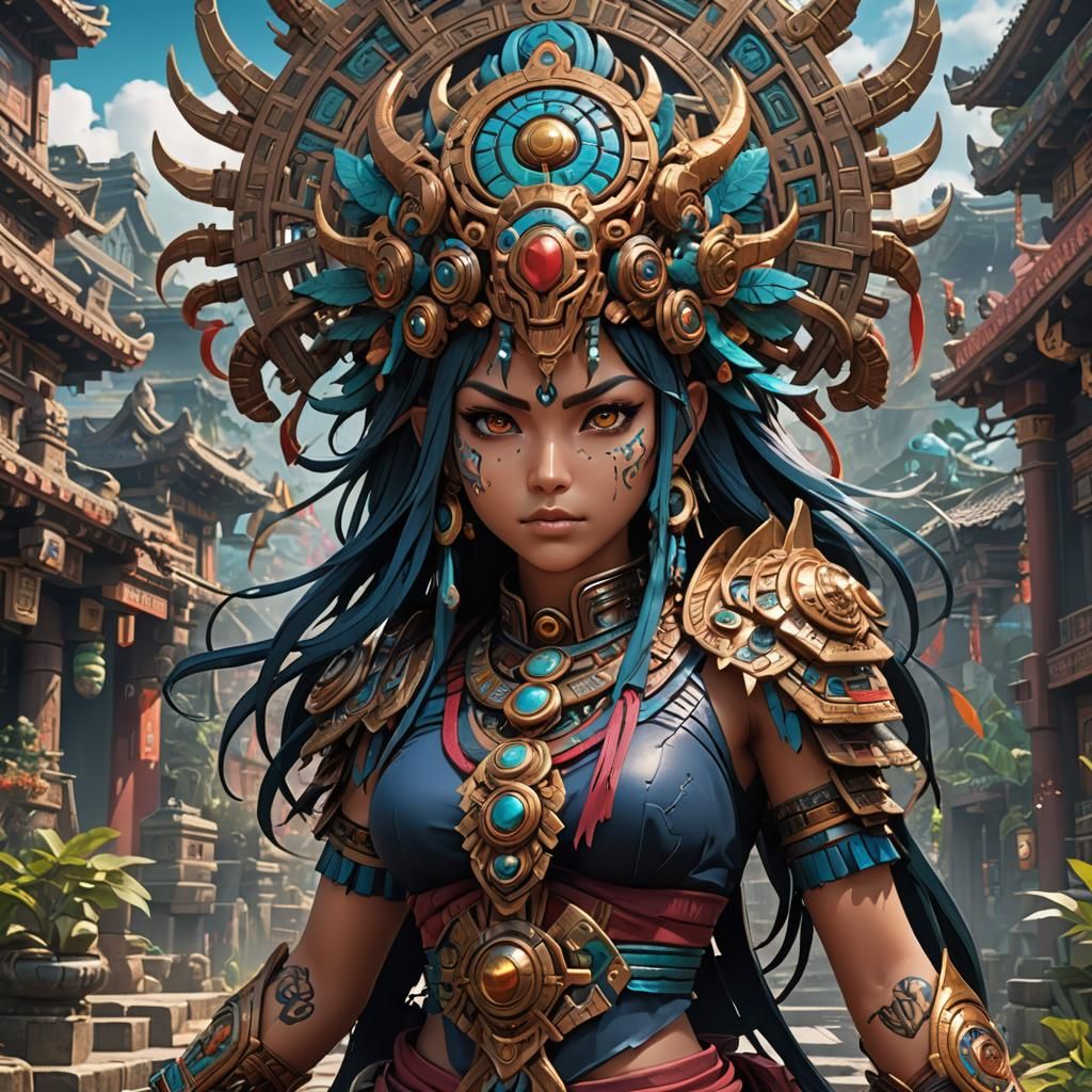 Tezcatlipoca Anime Manga Girl in Detailed Matte Painting