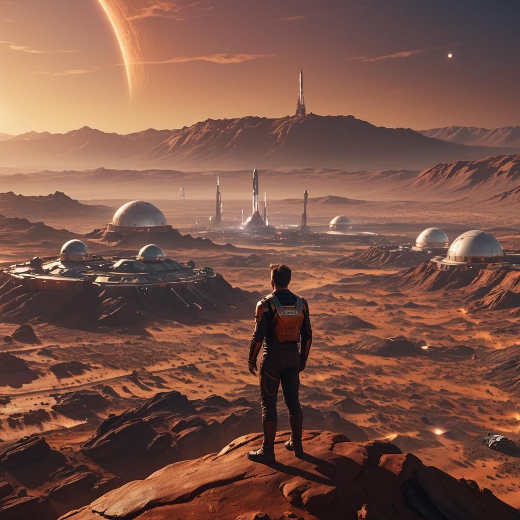 Mars Colony Sunset: Cinematic Film Still