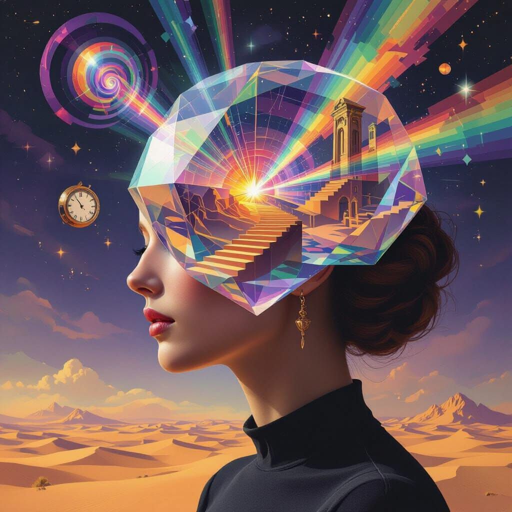 Surreal Prism Head Reflecting Impossible Worlds