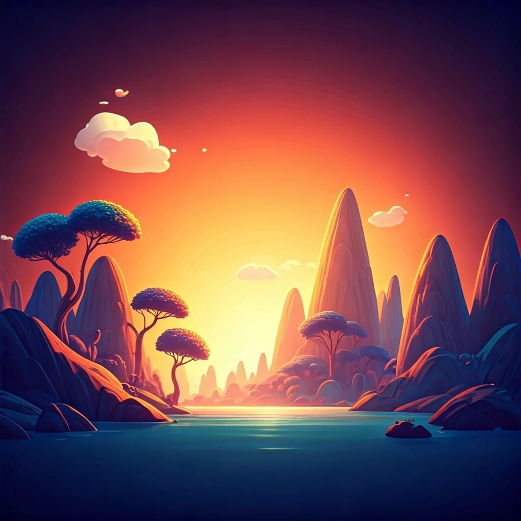 Stylized 3D Summer Landscape in Pixar Style