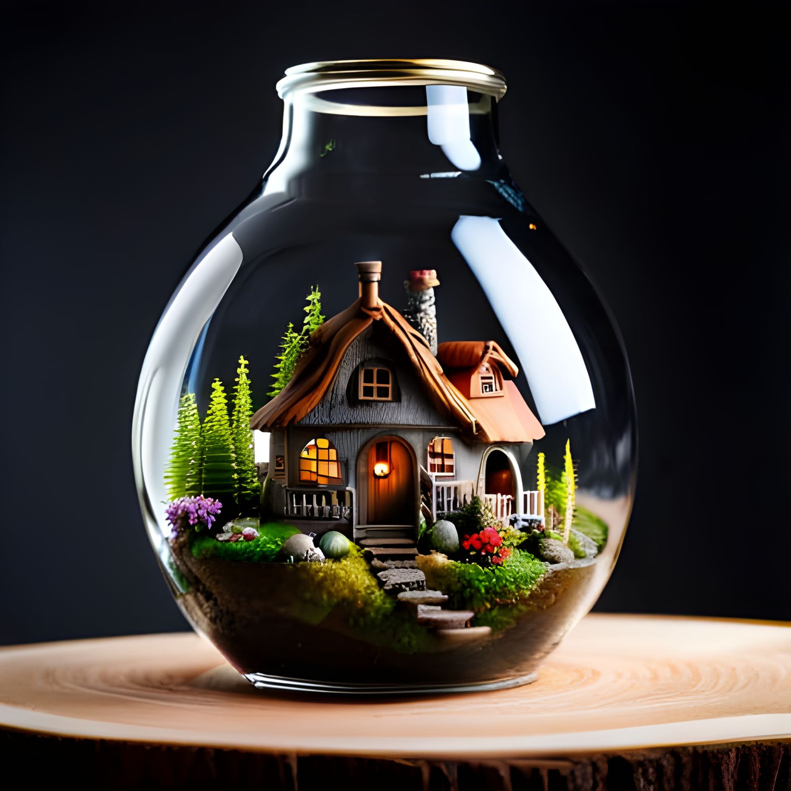 Glowing Fairy Village in a Glass Bottle