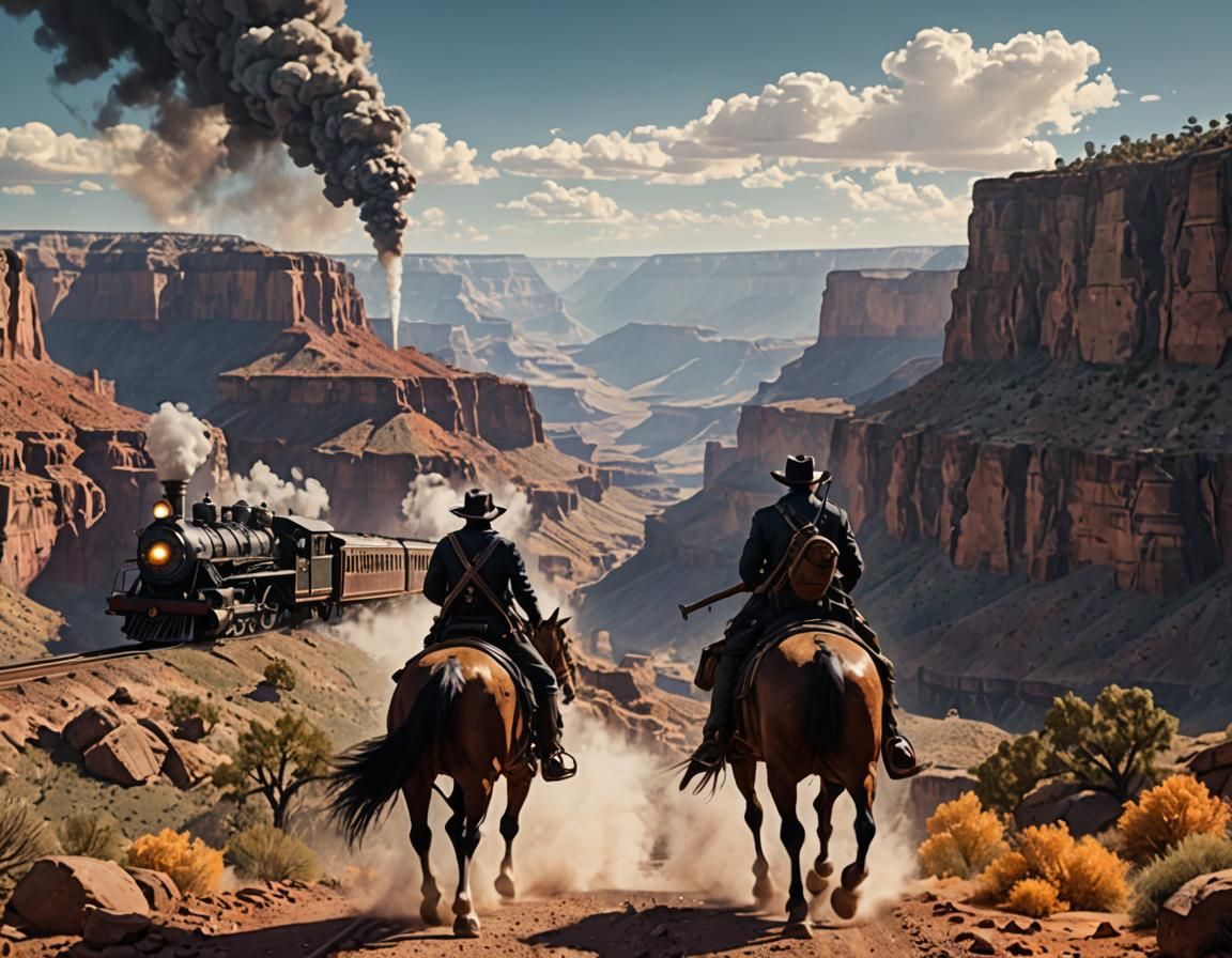 Gunslinger and Steam Train in Grand Canyon