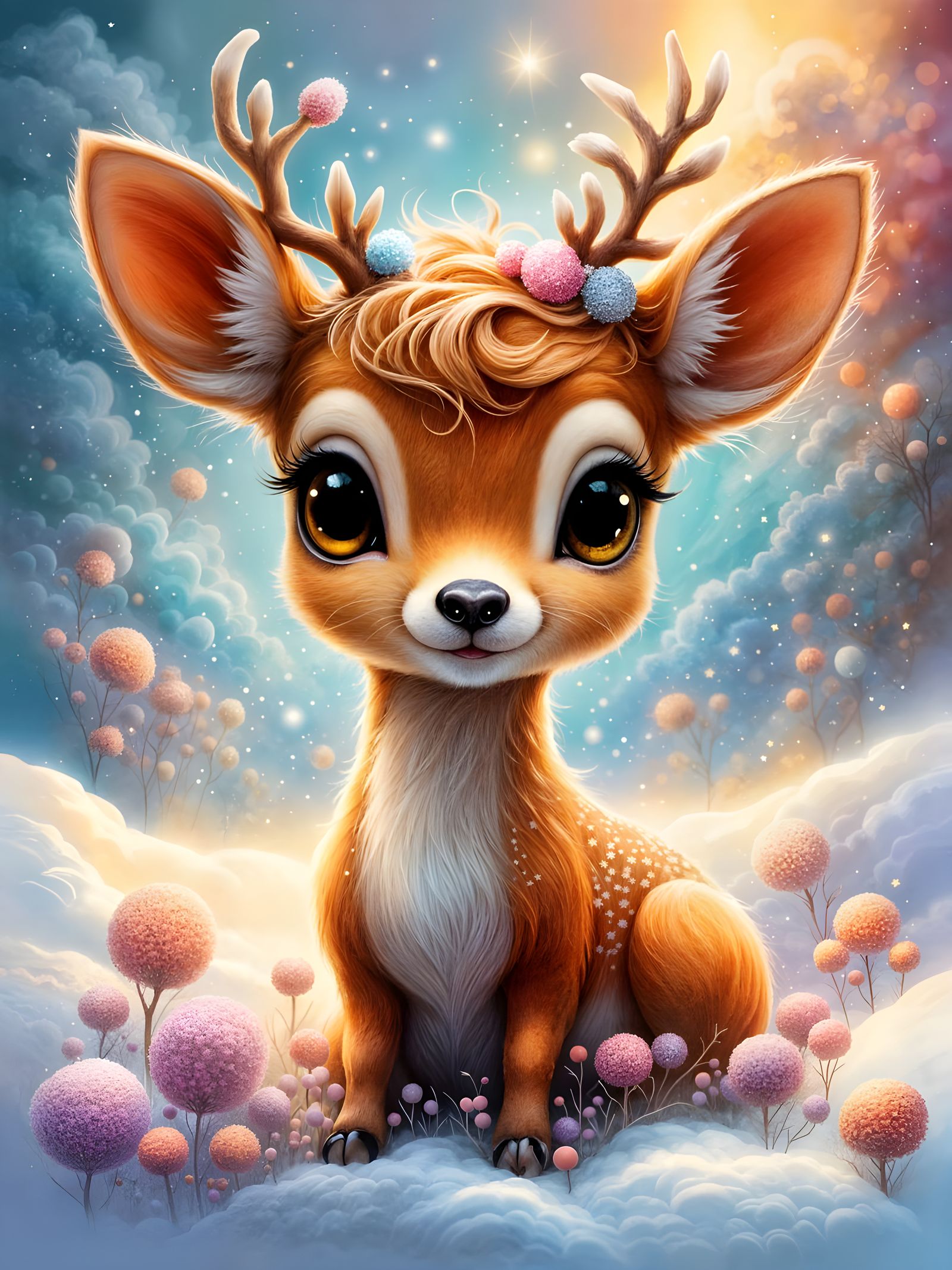 Cute Reindeer with Expressive Eyes in Fantasy Art Style