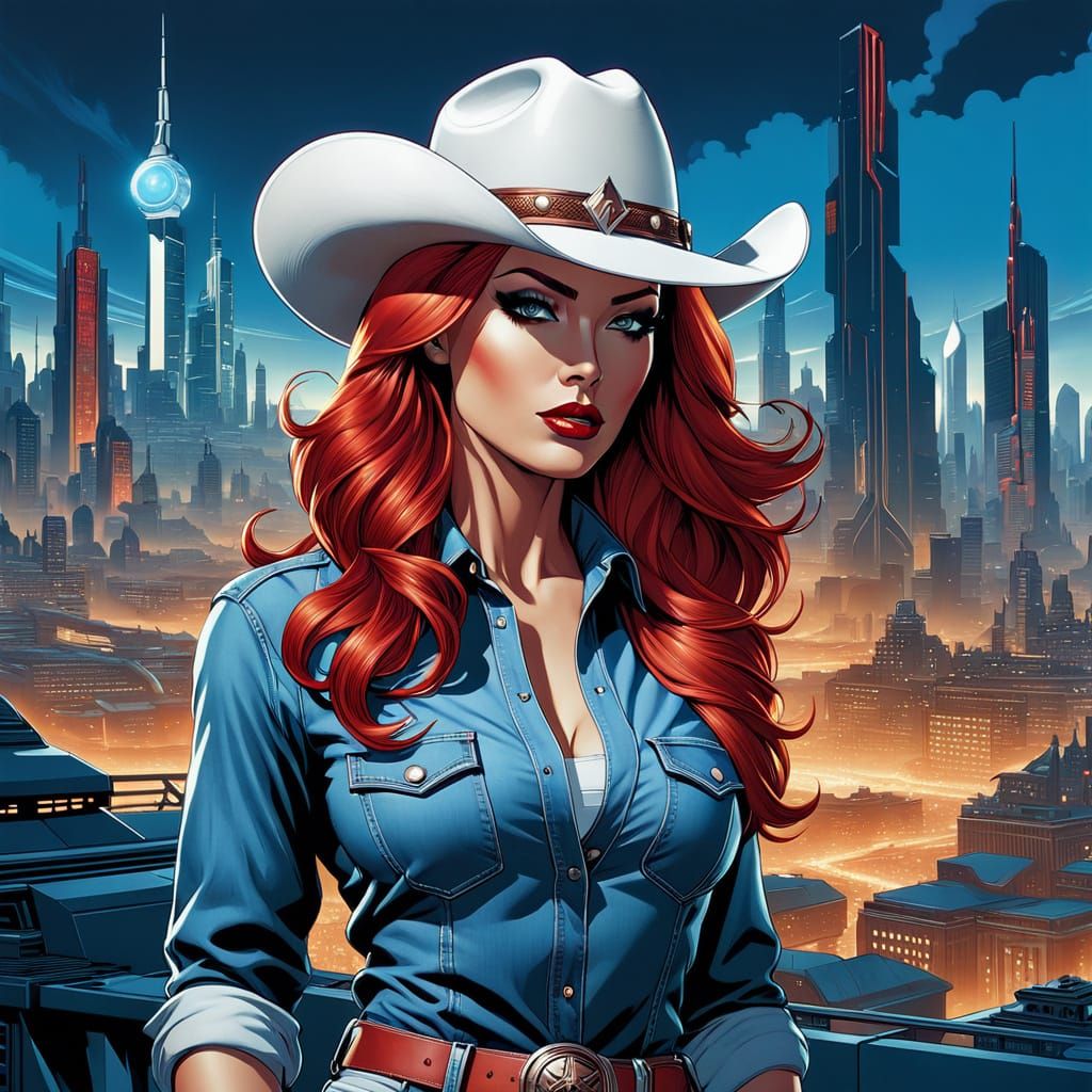 Fierce Pop Art Woman in Futuristic City