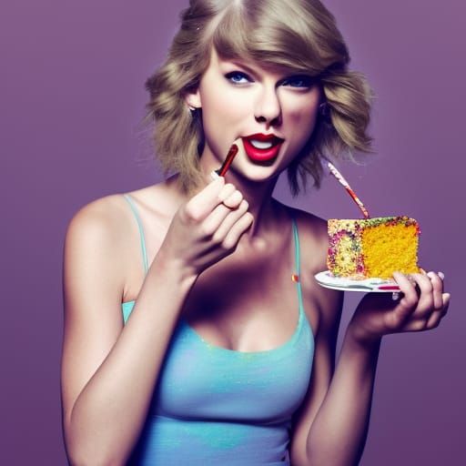 Taylor Swift Eating Cake: Hyperrealistic Concept Art