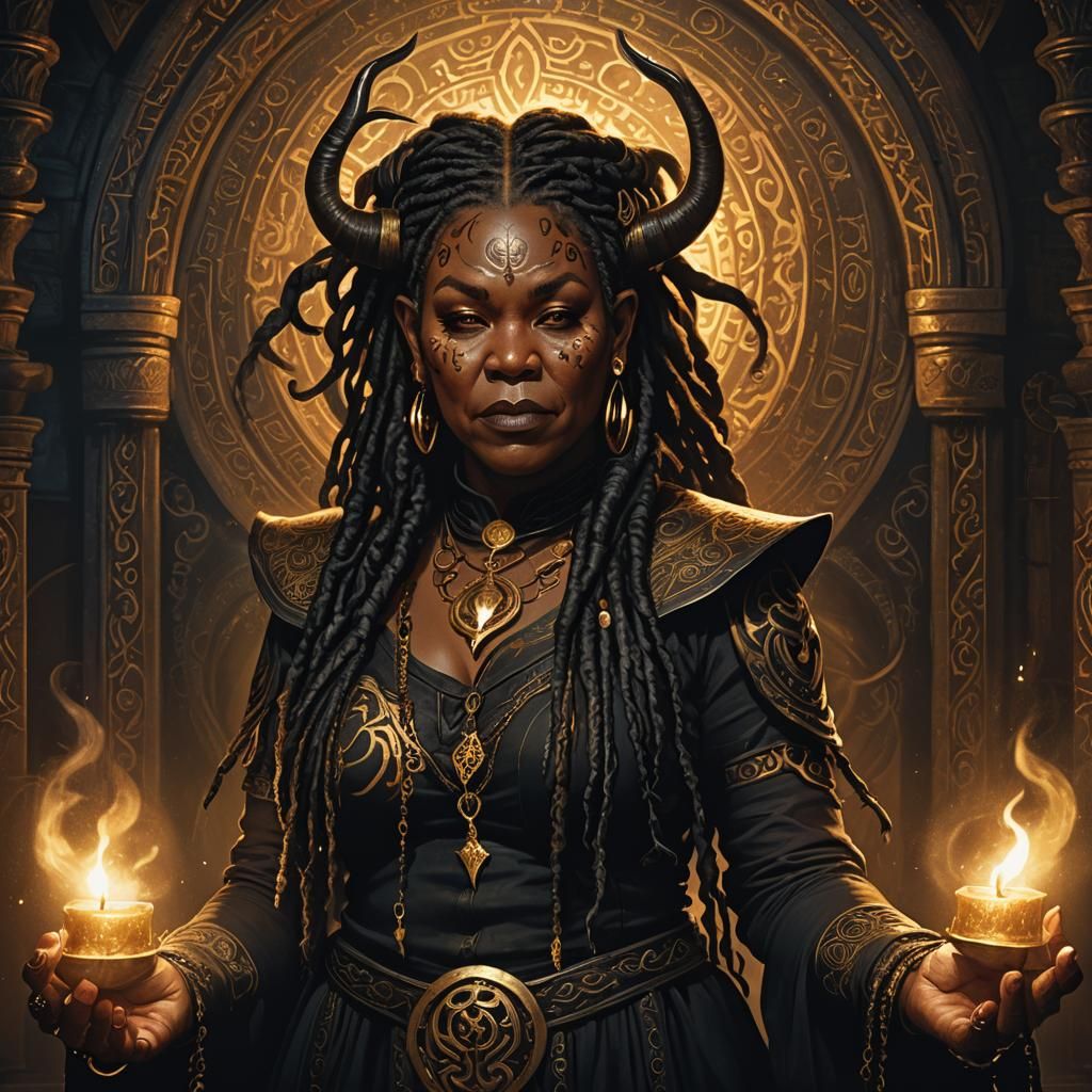 Tiefling Warlock Portrait in Mystical Chamber